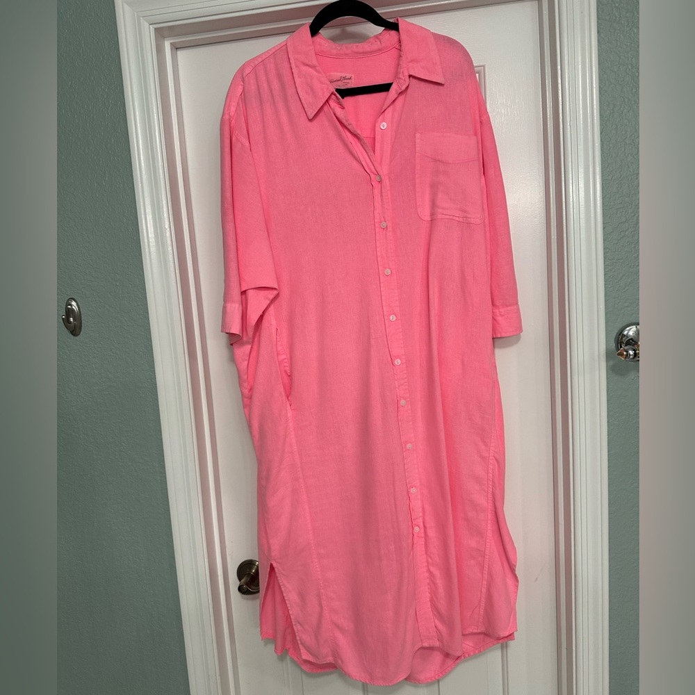 Universal Thread Neon Pink Casual Button Down Dress with Pockets